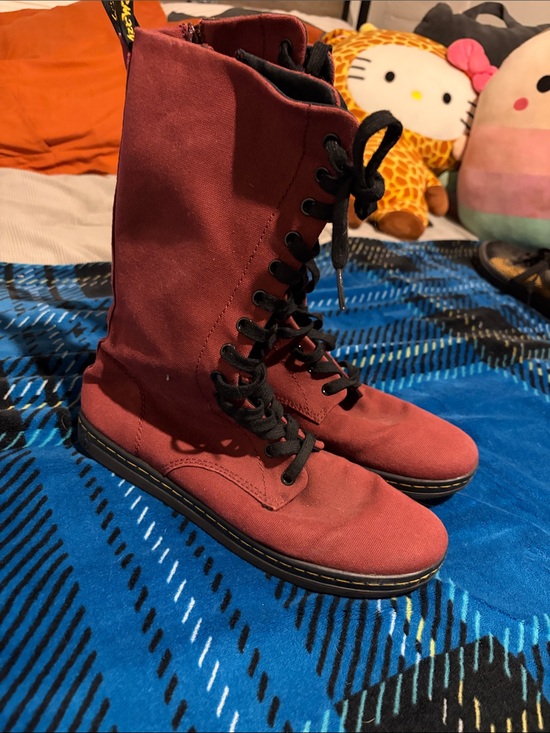 Dr. Martens Shoes - Dr. Martens Red Canvas Lace-Up Combat Boots